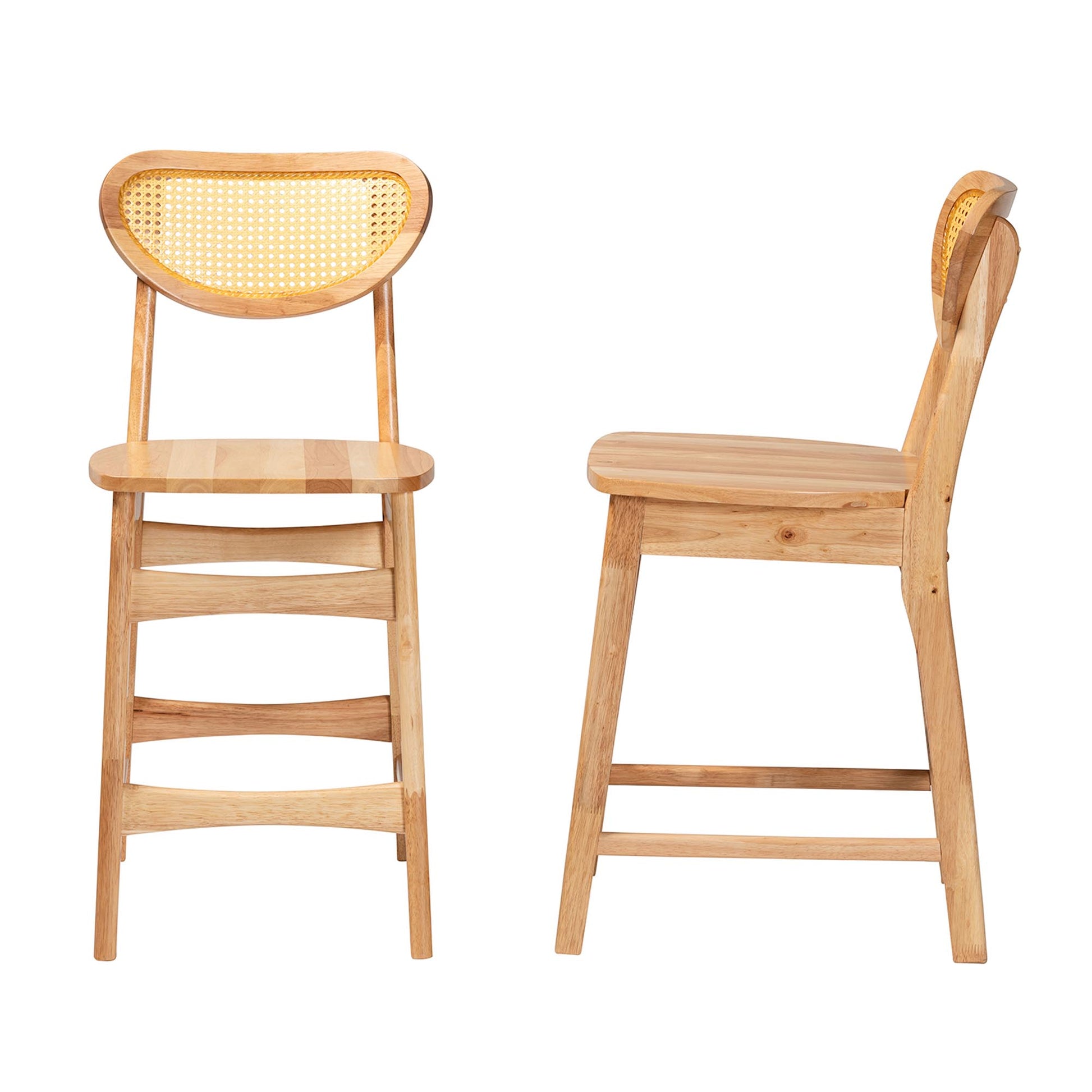 Baxton Studio Nenet Mid-Century Modern Oak Brown Finished Wood and Rattan 2-Piece Counter Stool Set | Counter Stools | Modishstore - 4
