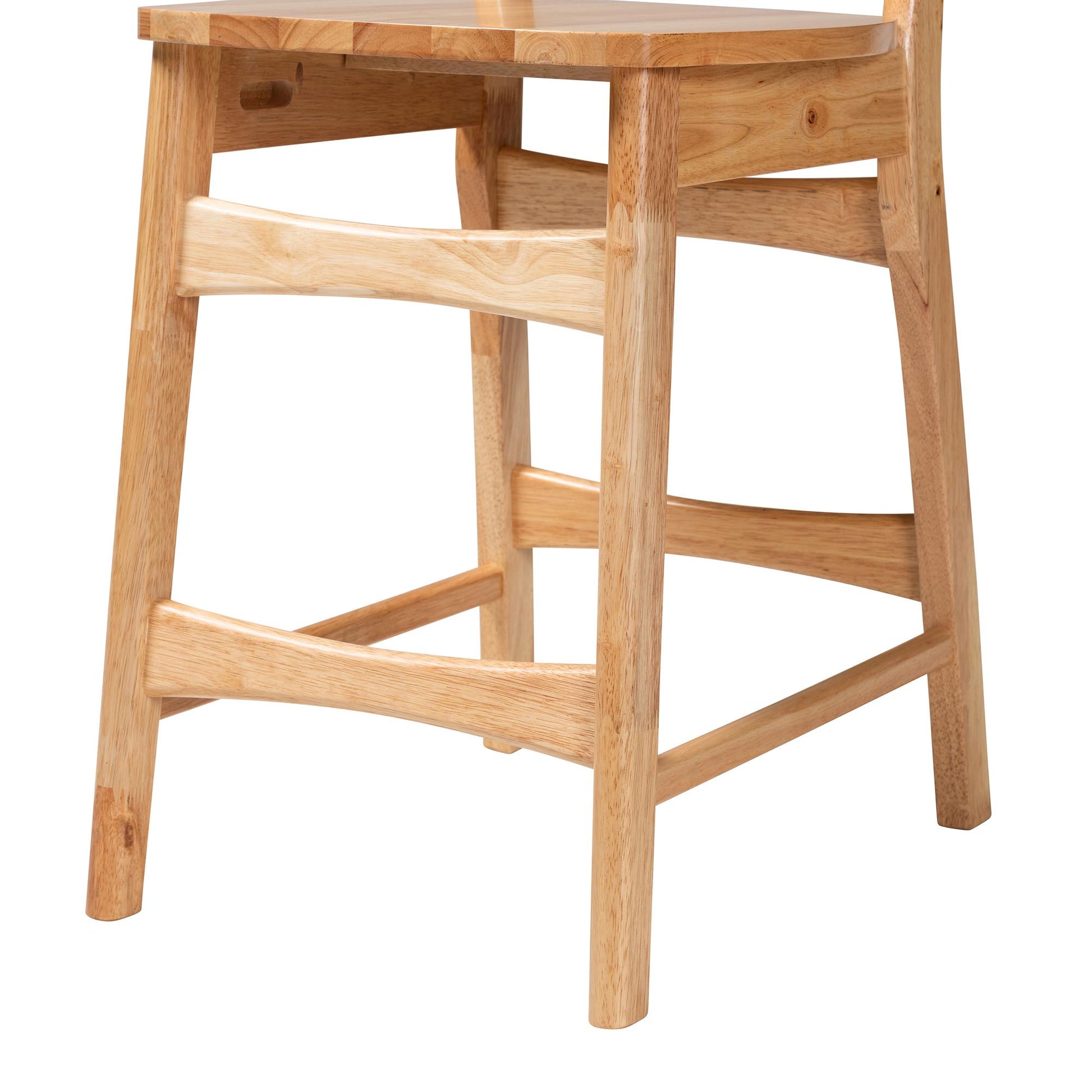 Baxton Studio Nenet Mid-Century Modern Oak Brown Finished Wood and Rattan 2-Piece Counter Stool Set | Counter Stools | Modishstore - 6