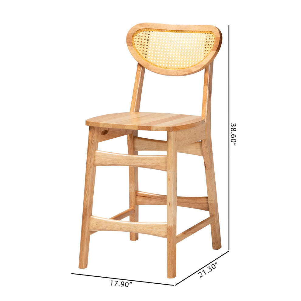Baxton Studio Nenet Mid-Century Modern Oak Brown Finished Wood and Rattan 2-Piece Counter Stool Set | Counter Stools | Modishstore - 8