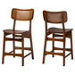 Baxton Studio Tafari Mid-Century Modern Walnut Brown Finished Wood and Rattan 2-Piece Counter Stool Set | Counter Stools | Modishstore - 2