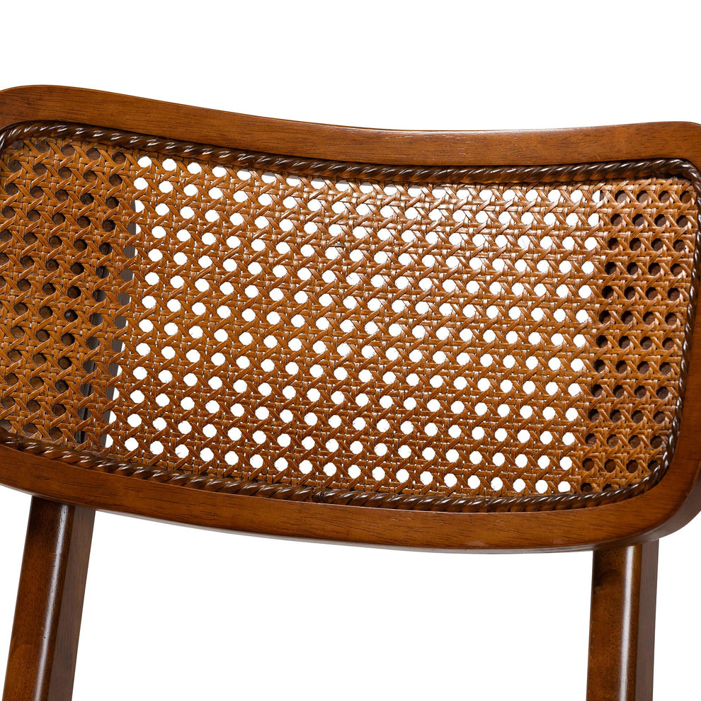 Baxton Studio Tafari Mid-Century Modern Walnut Brown Finished Wood and Rattan 2-Piece Counter Stool Set | Counter Stools | Modishstore - 5