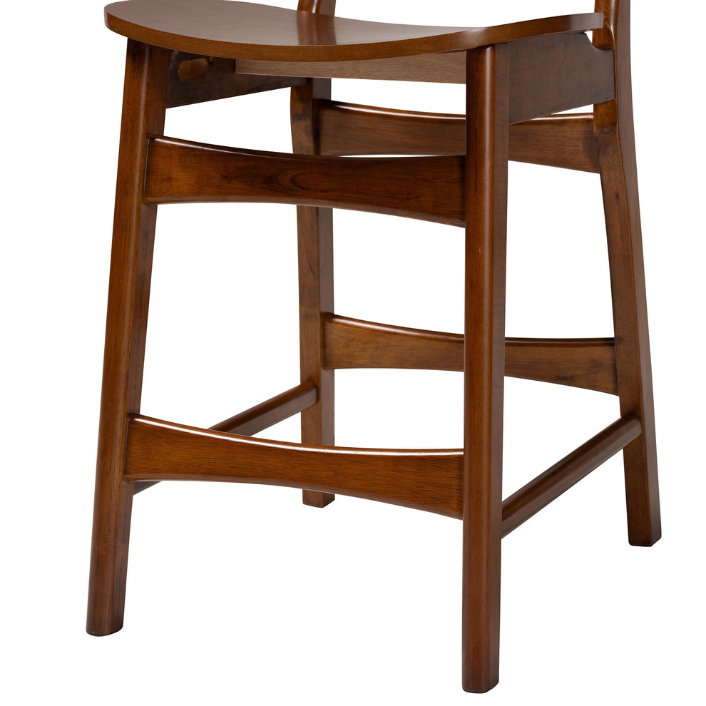 Baxton Studio Tafari Mid-Century Modern Walnut Brown Finished Wood and Rattan 2-Piece Counter Stool Set | Counter Stools | Modishstore - 6