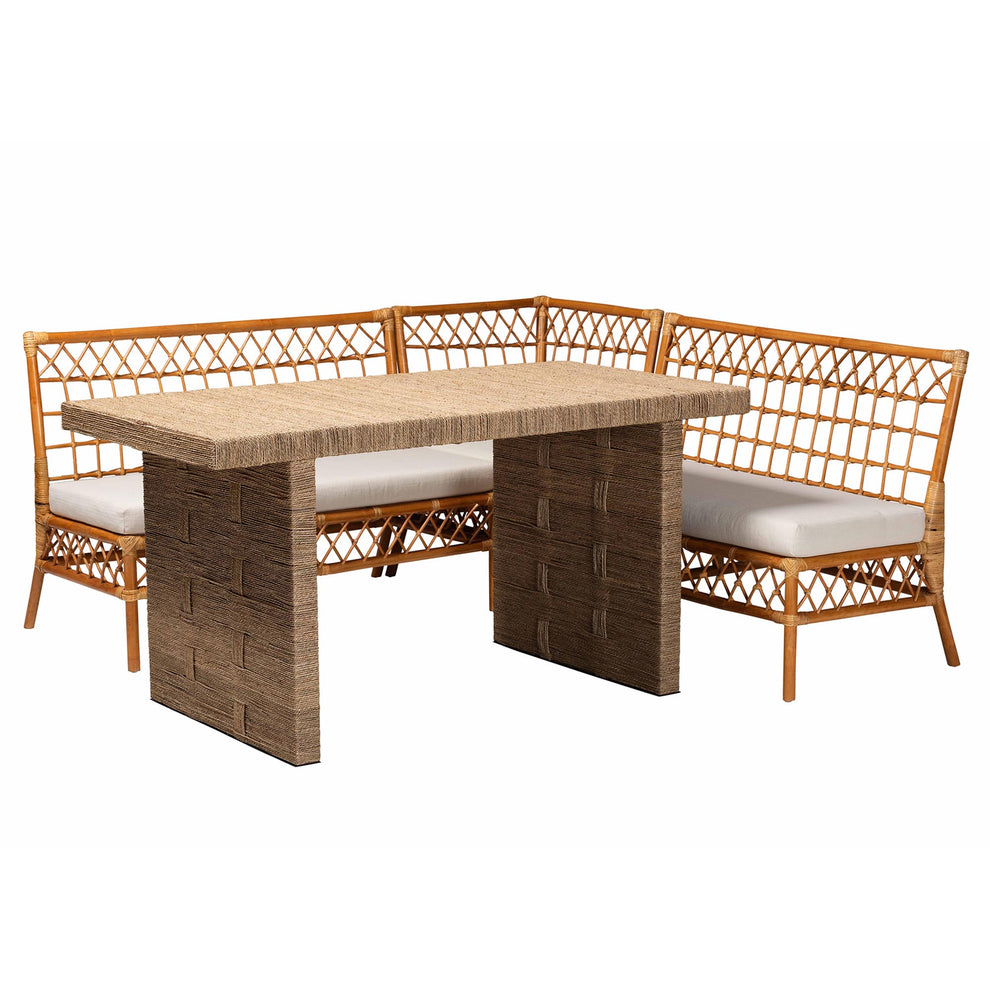 Baxton Studio bali & pari Abella Modern Bohemian Honey Rattan 4-Piece Dining Nook Set | Sofa Set | Modishstore - 5