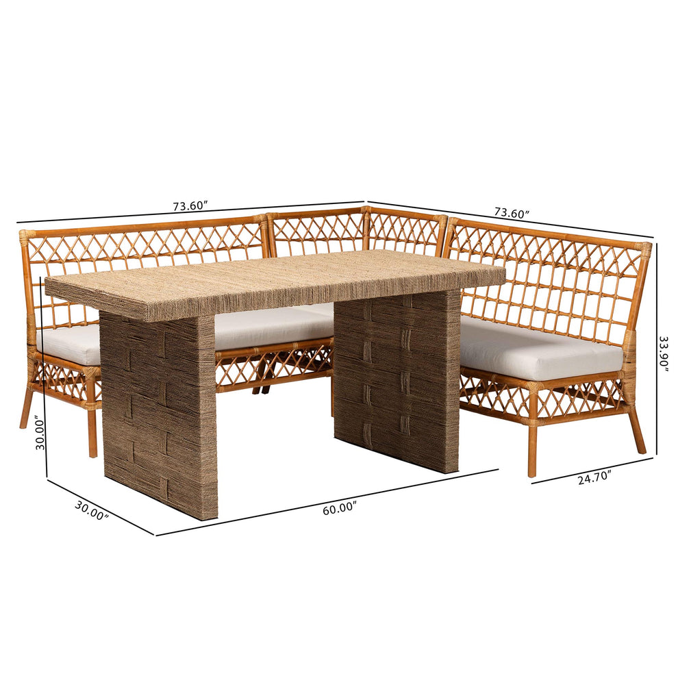 Baxton Studio bali & pari Abella Modern Bohemian Honey Rattan 4-Piece Dining Nook Set | Sofa Set | Modishstore - 4