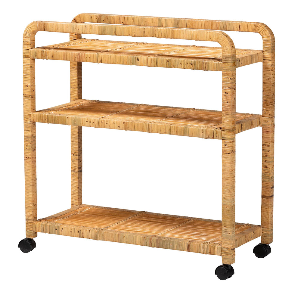 Baxton Studio bali & pari Delphine Modern Bohemian Natural Rattan Kitchen Cart | Kitchen Carts | Modishstore - 2