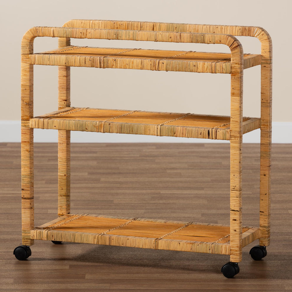 Baxton Studio bali & pari Delphine Modern Bohemian Natural Rattan Kitchen Cart | Kitchen Carts | Modishstore - 9
