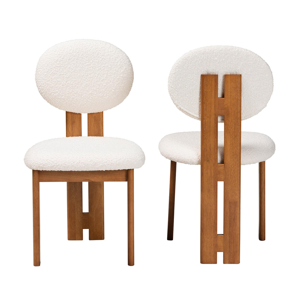 Baxton Studio Kacela Modern Japandi Cream Boucle Fabric and Walnut Brown Finished Wood 2-Piece Dining Chair Set | Dining Chairs | Modishstore - 3