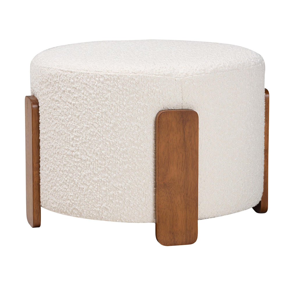 Baxton Studio Finlay Modern Japandi Cream Boucle Fabric and Walnut Brown Finished Wood Ottoman Footstool | Ottomans | Modishstore - 2