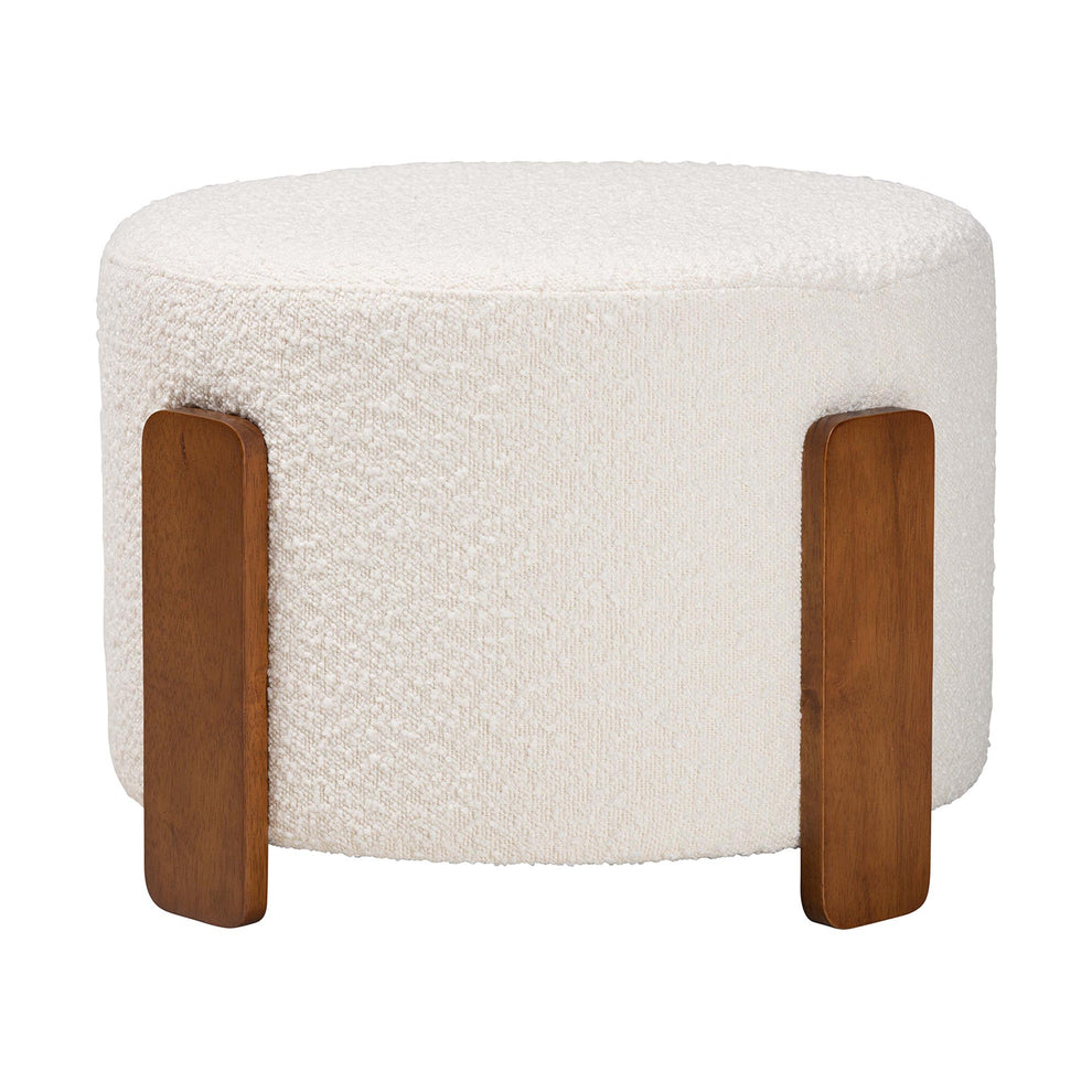 Baxton Studio Finlay Modern Japandi Cream Boucle Fabric and Walnut Brown Finished Wood Ottoman Footstool | Ottomans | Modishstore - 3