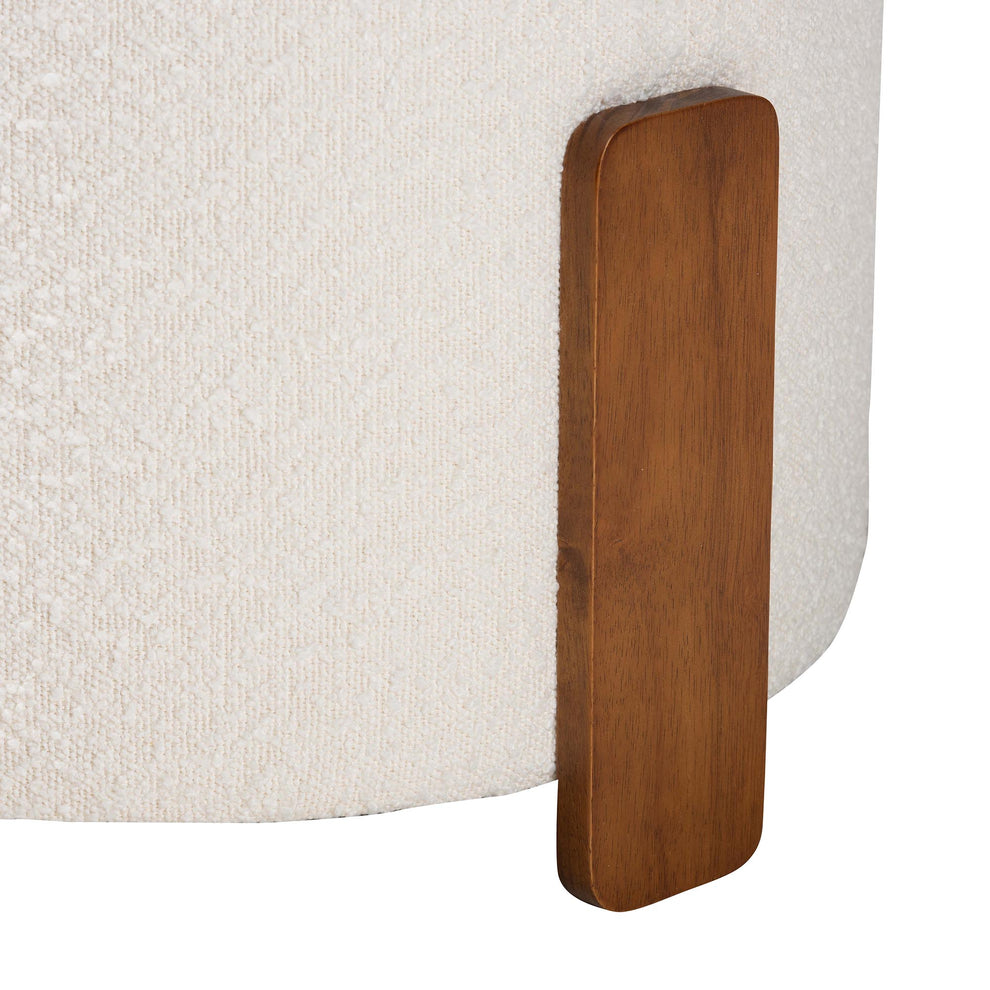 Baxton Studio Finlay Modern Japandi Cream Boucle Fabric and Walnut Brown Finished Wood Ottoman Footstool | Ottomans | Modishstore - 4