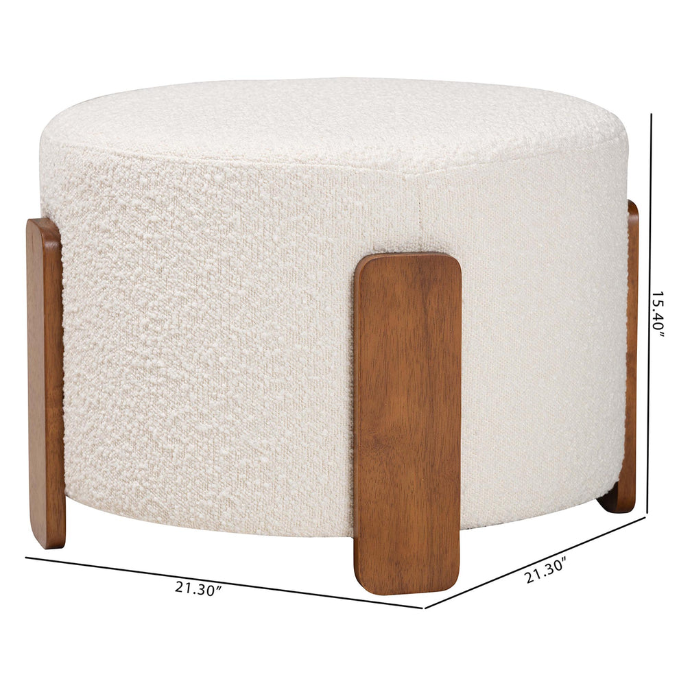 Baxton Studio Finlay Modern Japandi Cream Boucle Fabric and Walnut Brown Finished Wood Ottoman Footstool | Ottomans | Modishstore - 7