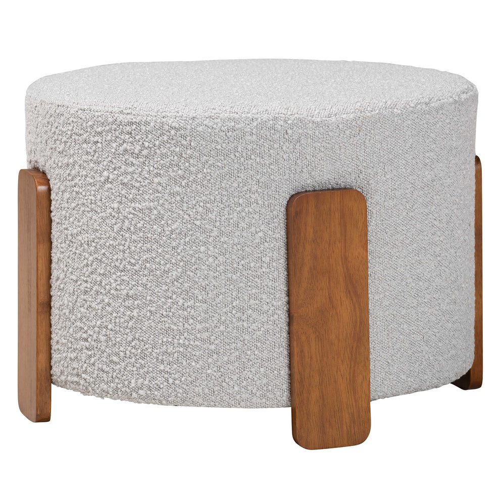 Baxton Studio Finlay Modern Japandi Light Grey Boucle Fabric and Walnut Brown Finished Wood Ottoman Footstool | Ottomans | Modishstore - 2