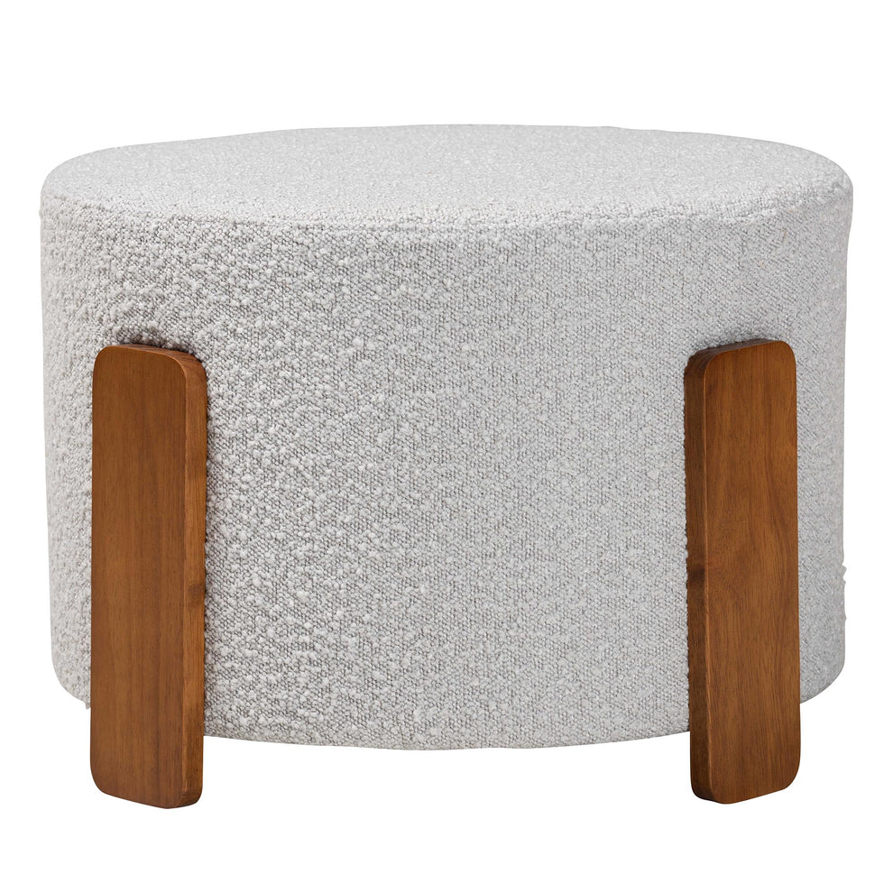 Baxton Studio Finlay Modern Japandi Light Grey Boucle Fabric and Walnut Brown Finished Wood Ottoman Footstool | Ottomans | Modishstore - 3