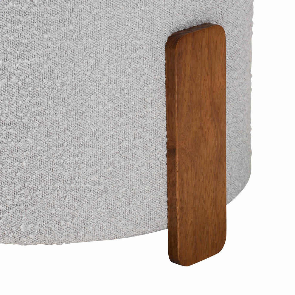Baxton Studio Finlay Modern Japandi Light Grey Boucle Fabric and Walnut Brown Finished Wood Ottoman Footstool | Ottomans | Modishstore - 4