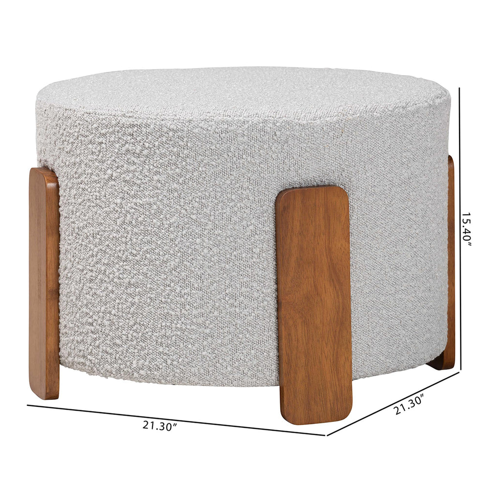 Baxton Studio Finlay Modern Japandi Light Grey Boucle Fabric and Walnut Brown Finished Wood Ottoman Footstool | Ottomans | Modishstore - 7