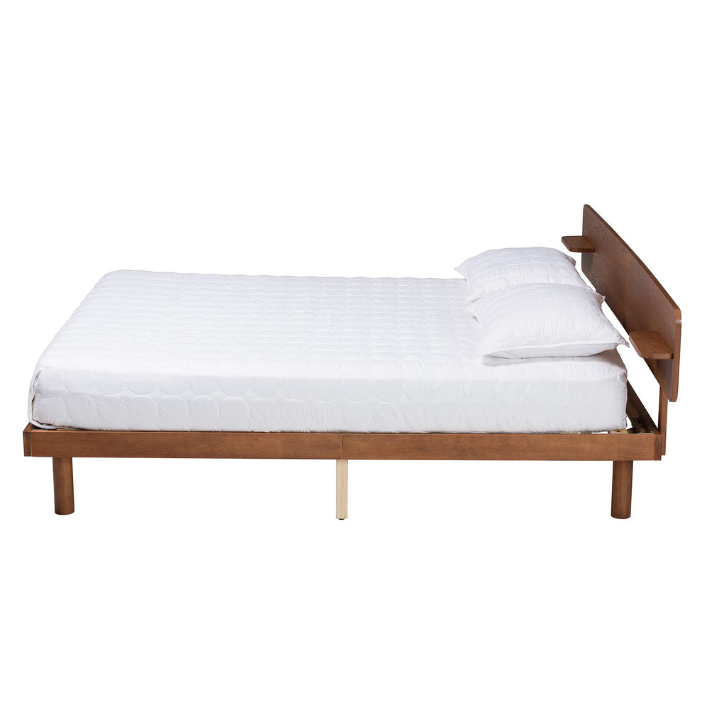 Baxton Studio Morana Mid-Century Modern Walnut Brown Finished Wood Queen Size Platform Bed with Built-in Shelf | Beds | Modishstore - 3