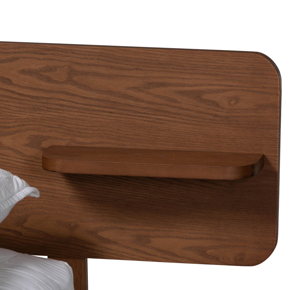 Baxton Studio Morana Mid-Century Modern Walnut Brown Finished Wood Queen Size Platform Bed with Built-in Shelf | Beds | Modishstore - 5
