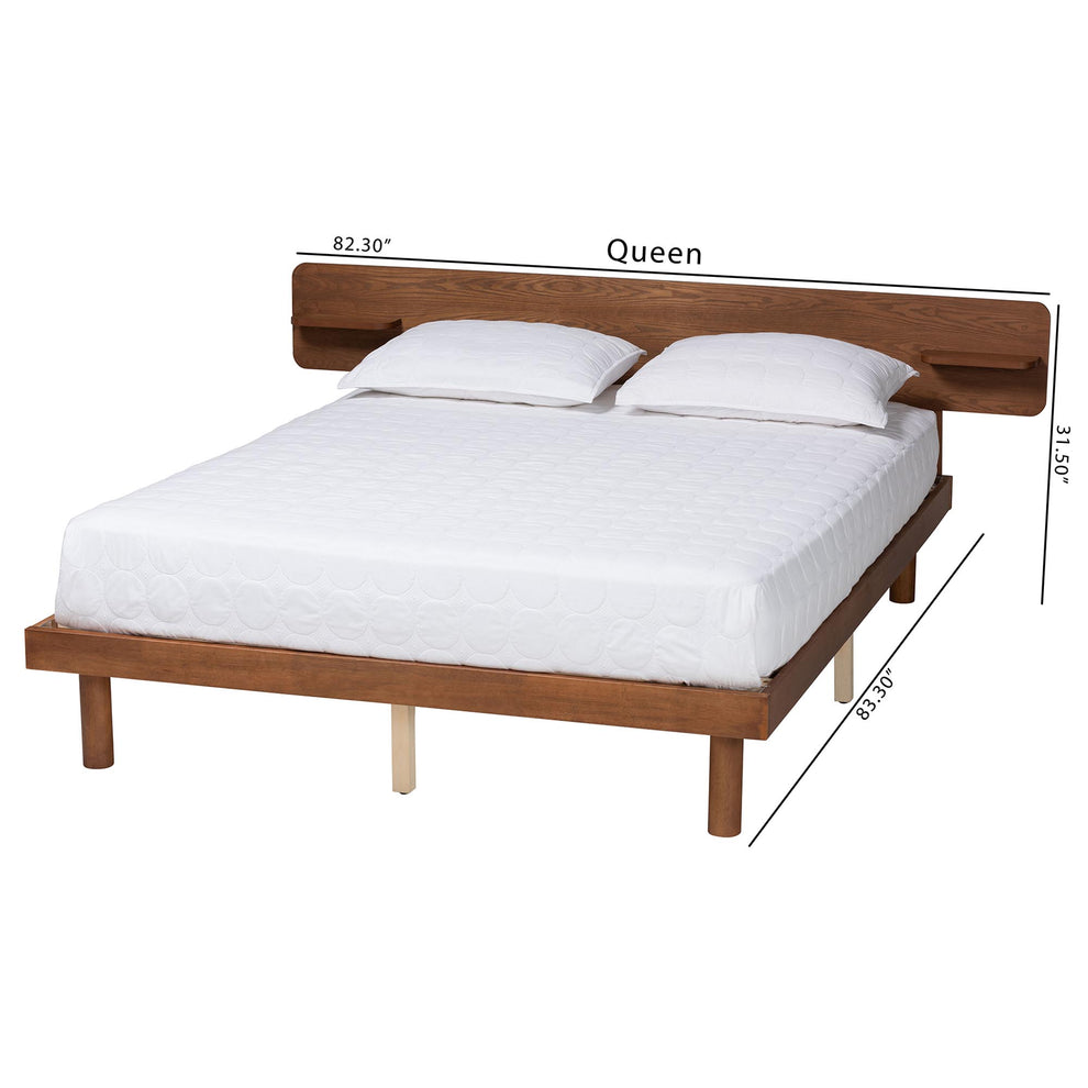 Baxton Studio Morana Mid-Century Modern Walnut Brown Finished Wood Queen Size Platform Bed with Built-in Shelf | Beds | Modishstore - 8