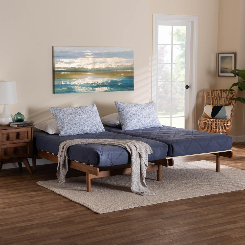 Baxton Studio Bolivia Mid-Century Modern Walnut Brown Wood Expandable Twin to King Bed Frame | Beds | Modishstore - 3