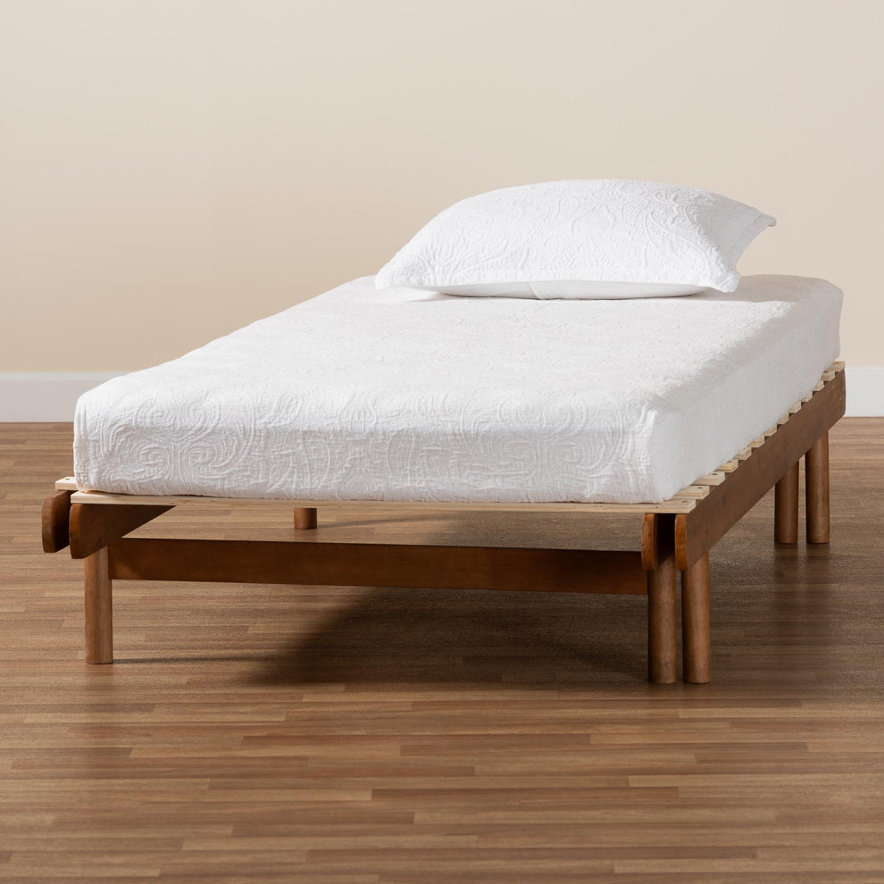 Baxton Studio Bolivia Mid-Century Modern Walnut Brown Wood Expandable Twin to King Bed Frame | Beds | Modishstore - 4