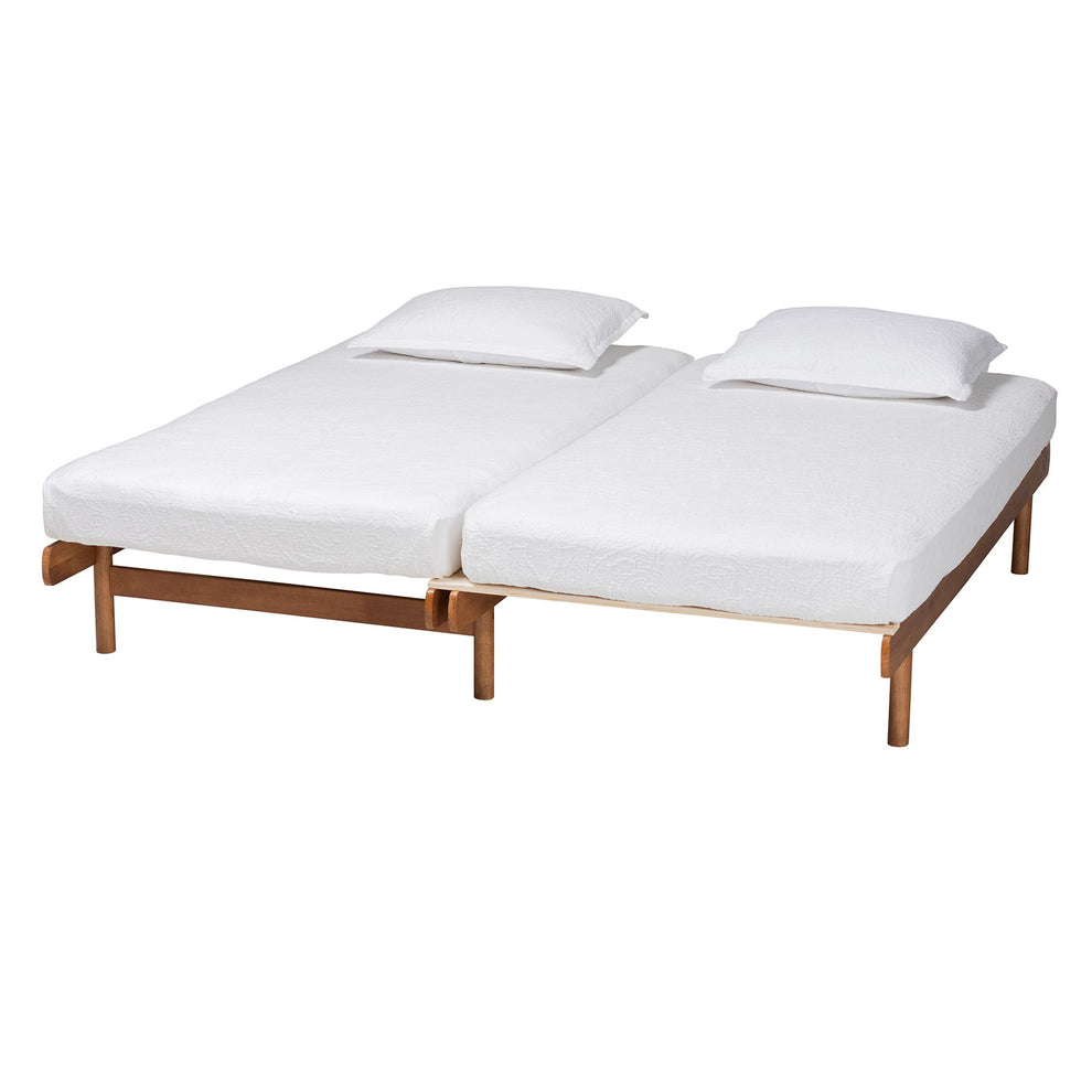 Baxton Studio Bolivia Mid-Century Modern Walnut Brown Wood Expandable Twin to King Bed Frame | Beds | Modishstore - 7
