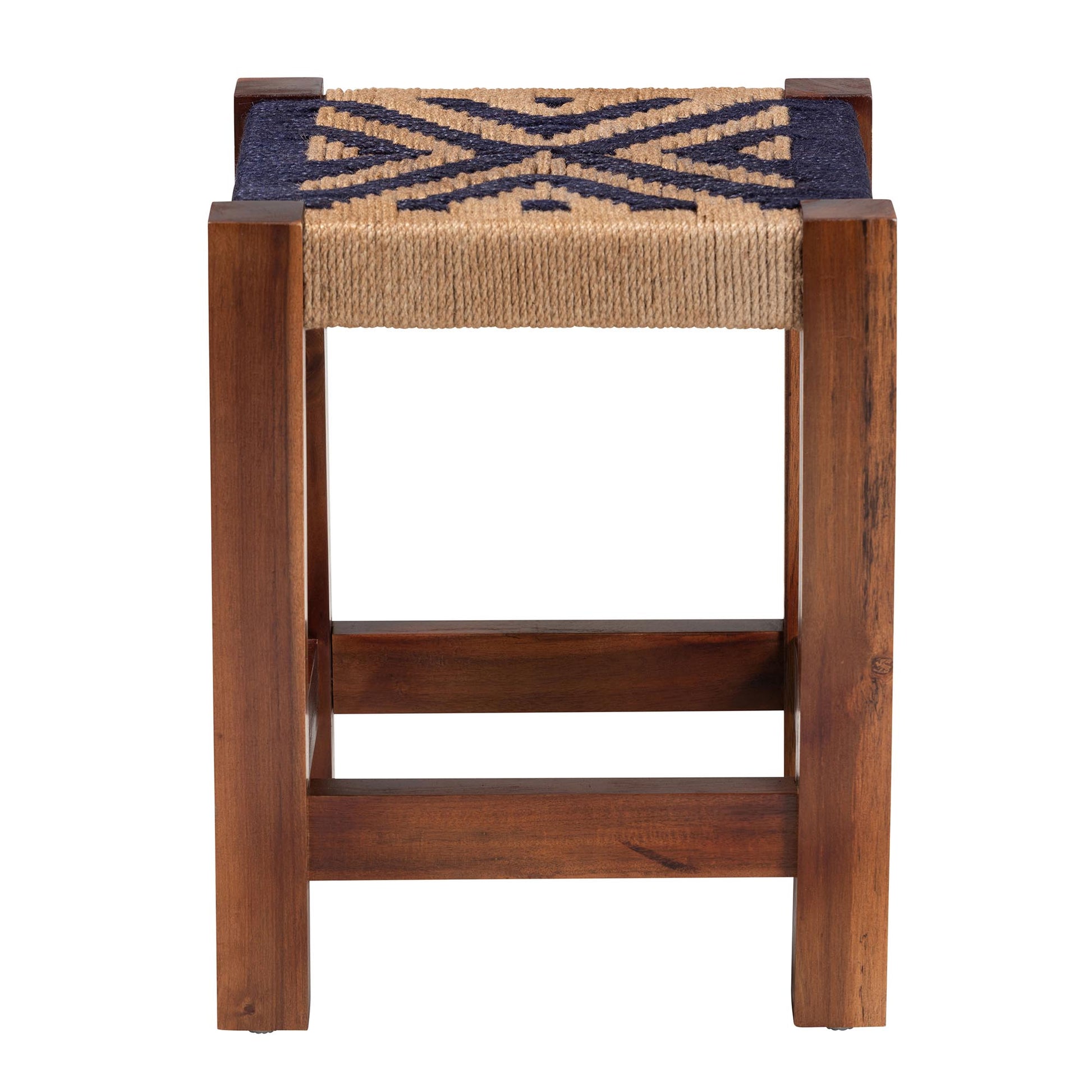 Baxton Studio bali & pari Prunella Modern Bohemian Two-Tone Navy Blue and Natural Brown Seagrass and Acacia Wood Footstool | Ottomans | Modishstore - 3