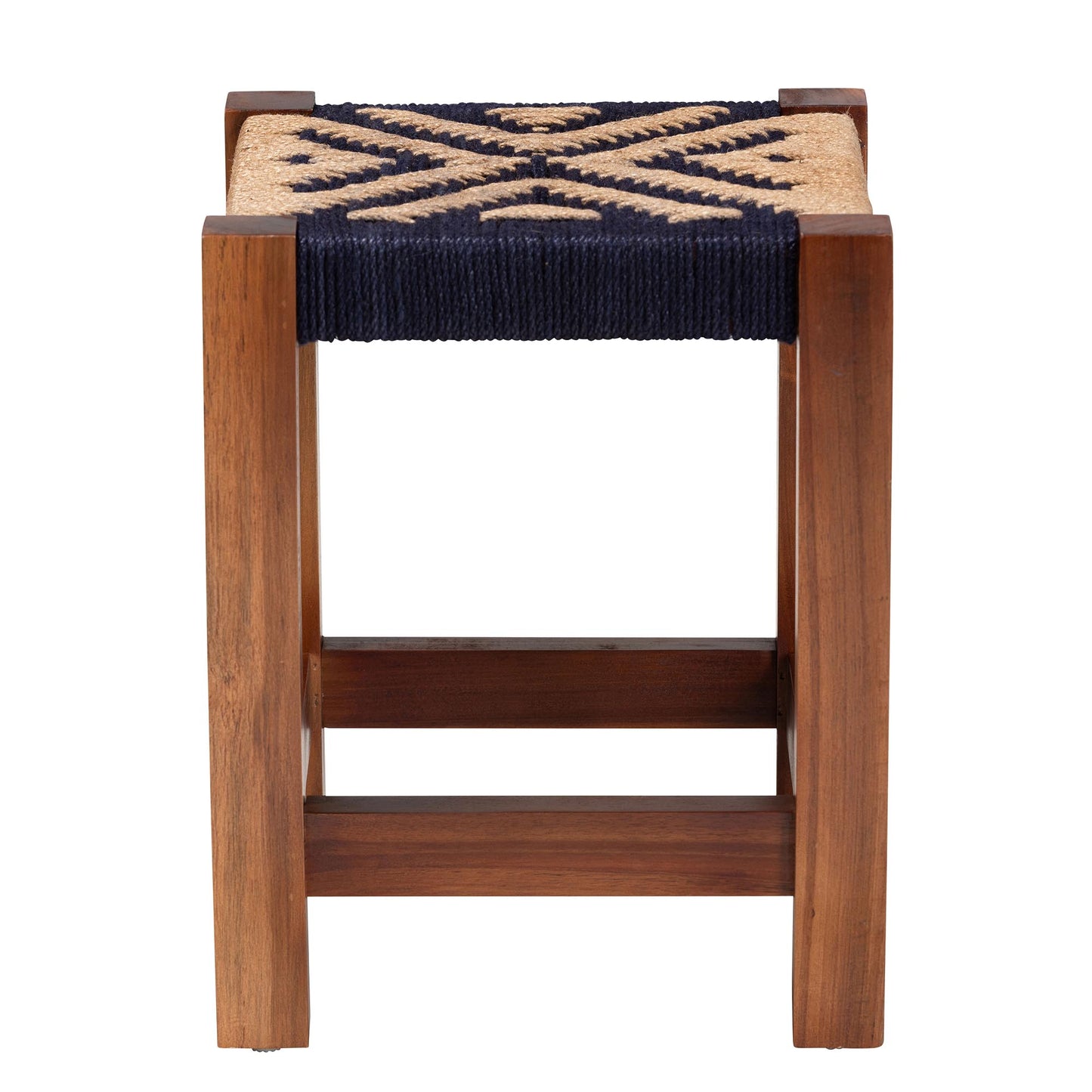 Baxton Studio bali & pari Prunella Modern Bohemian Two-Tone Navy Blue and Natural Brown Seagrass and Acacia Wood Footstool | Ottomans | Modishstore - 4