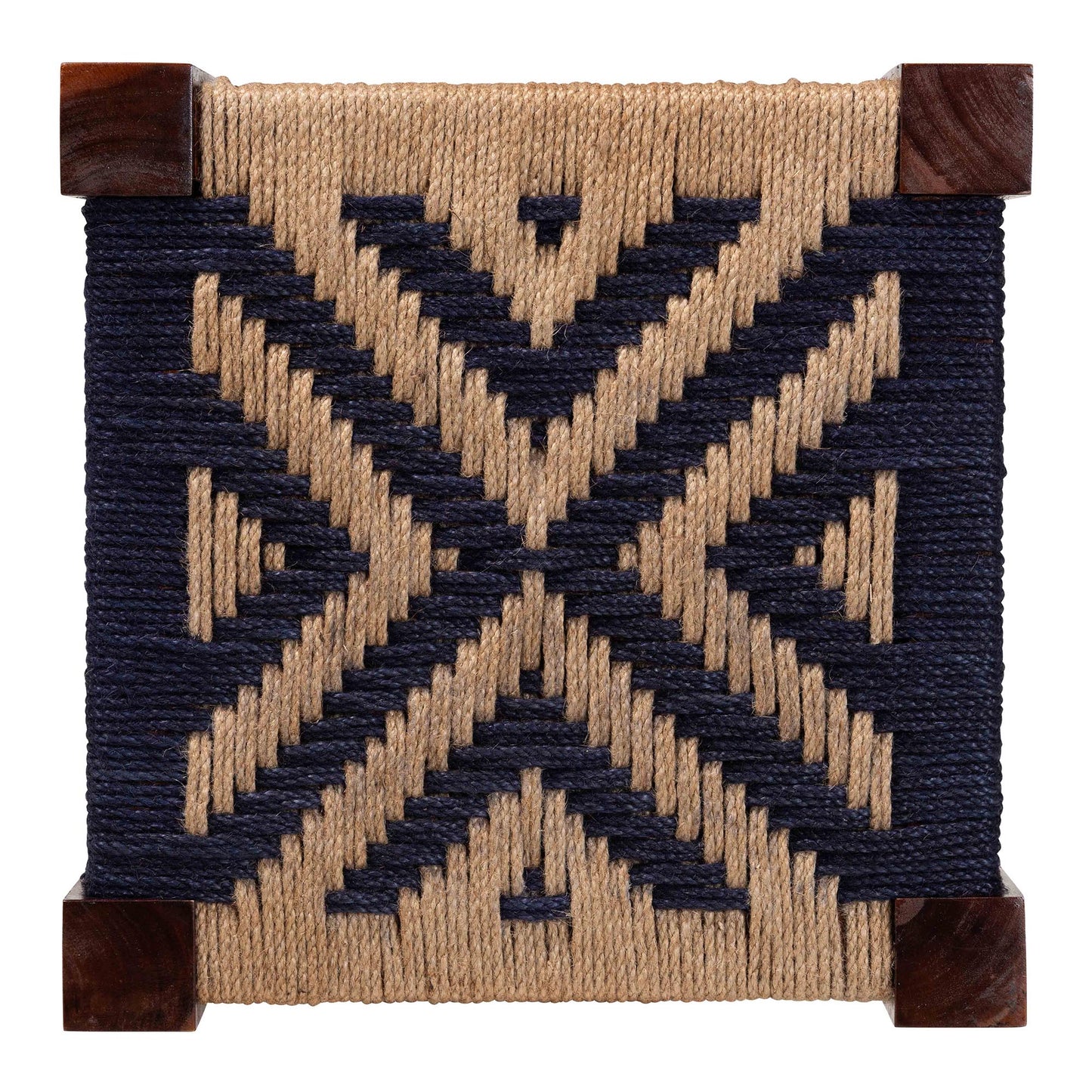 Baxton Studio bali & pari Prunella Modern Bohemian Two-Tone Navy Blue and Natural Brown Seagrass and Acacia Wood Footstool | Ottomans | Modishstore - 6