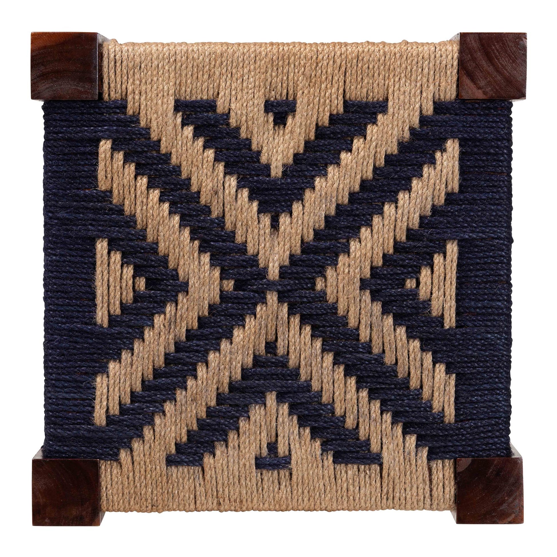 Baxton Studio bali & pari Prunella Modern Bohemian Two-Tone Navy Blue and Natural Brown Seagrass and Acacia Wood Footstool | Ottomans | Modishstore - 6