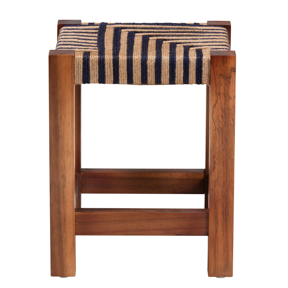 Baxton Studio bali & pari Kailas Modern Bohemian Two-Tone Navy Blue and Natural Brown Seagrass and Natural Brown Acacia Wood Footstool | Ottomans | Modishstore - 3