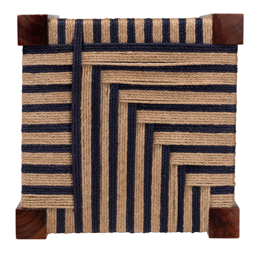 Baxton Studio bali & pari Kailas Modern Bohemian Two-Tone Navy Blue and Natural Brown Seagrass and Natural Brown Acacia Wood Footstool | Ottomans | Modishstore - 5