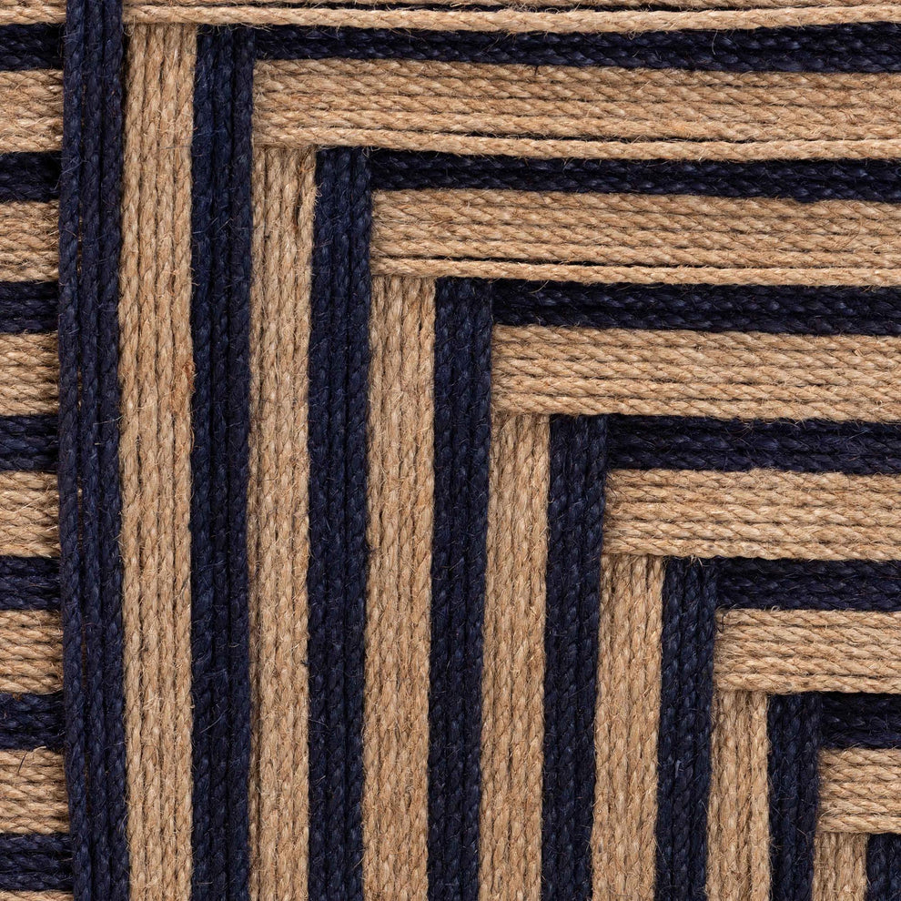 Baxton Studio bali & pari Kailas Modern Bohemian Two-Tone Navy Blue and Natural Brown Seagrass and Natural Brown Acacia Wood Footstool | Ottomans | Modishstore - 6