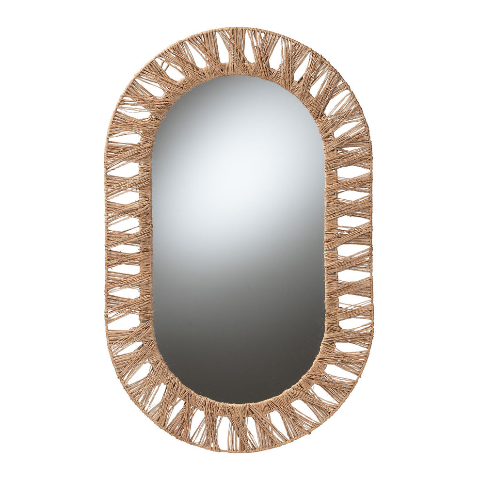 Baxton Studio bali & pari Geona Modern Bohemian Metal and Natural Brown Seagrass Accent Wall Mirror | Mirrors | Modishstore - 2