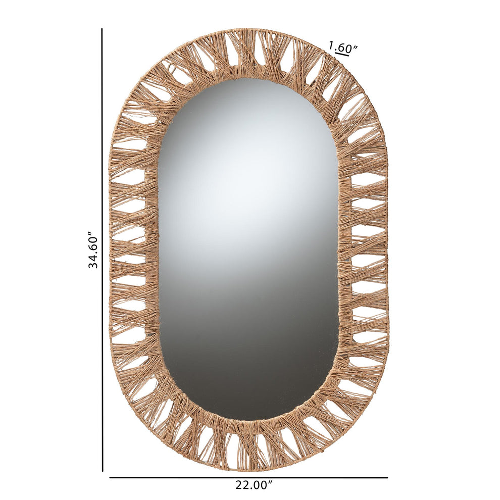 Baxton Studio bali & pari Geona Modern Bohemian Metal and Natural Brown Seagrass Accent Wall Mirror | Mirrors | Modishstore - 4