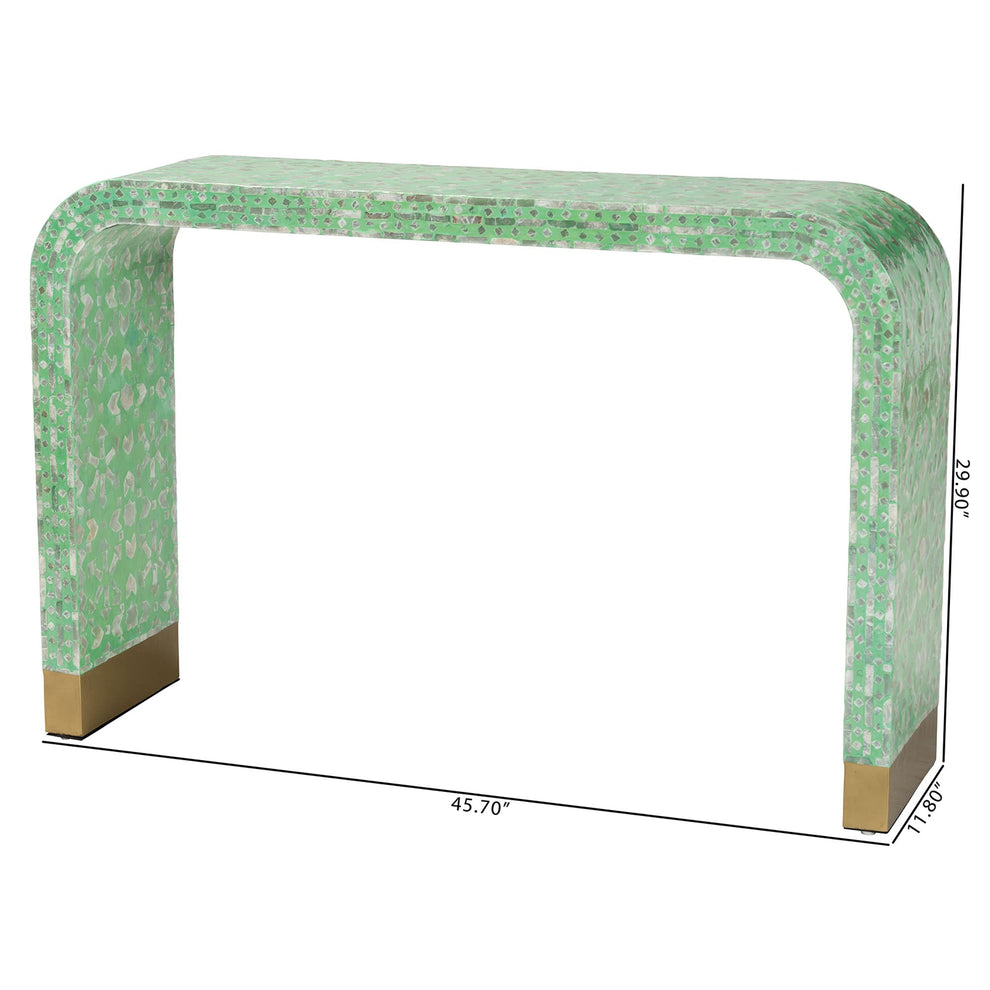 Baxton Studio Didrika Modern Bohemian Seafoam Green Mother of Pearl Console Table | Console Tables | Modishstore - 8