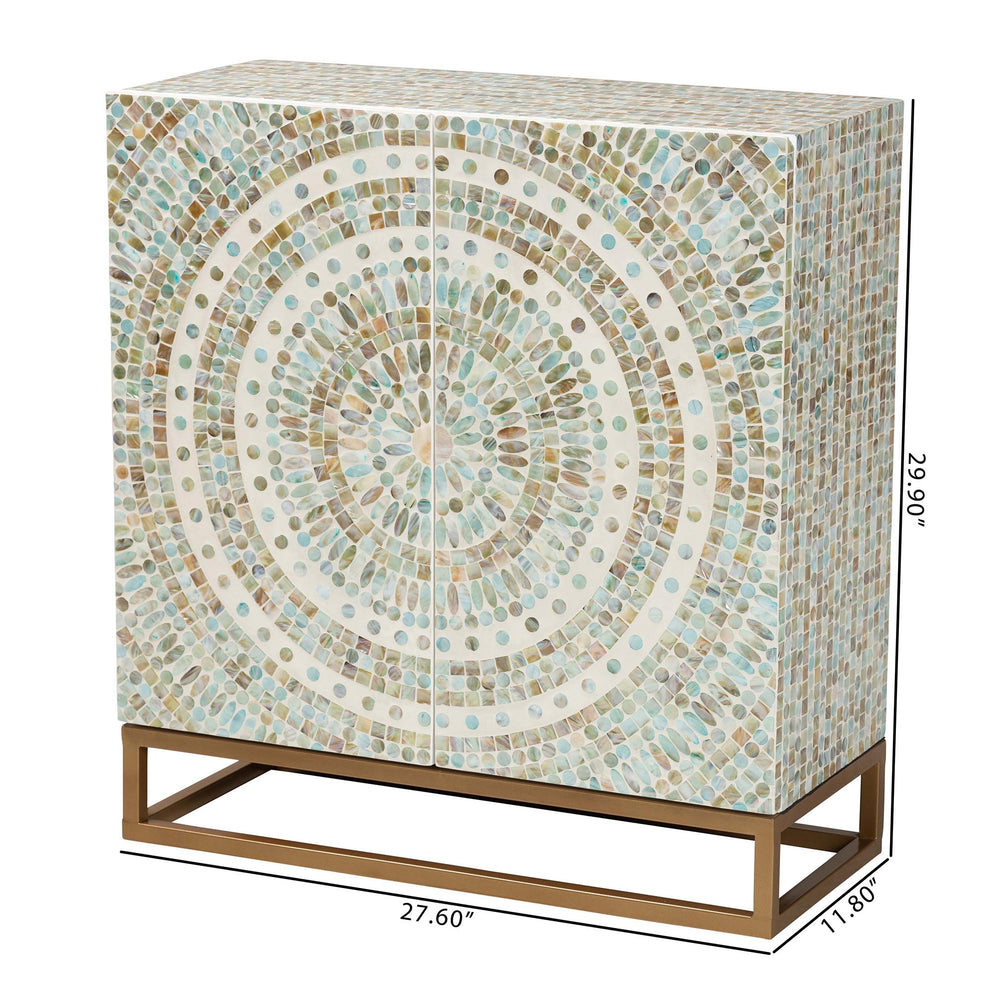 Baxton Studio Quintus Modern Bohemian Multicolor Mother of Pearl and Gold Metal Storage Cabinet | Cabinets | Modishstore - 10