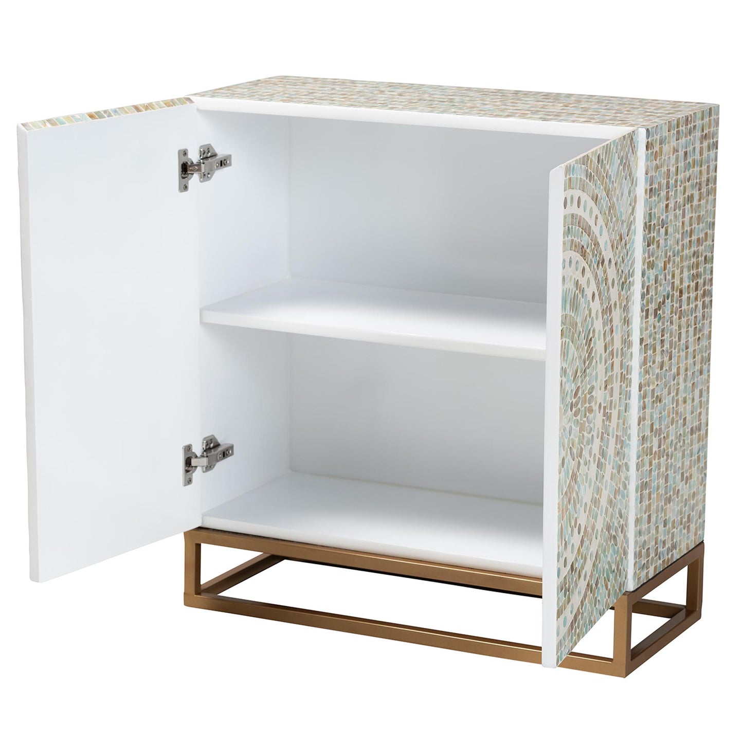 Baxton Studio Quintus Modern Bohemian Multicolor Mother of Pearl and Gold Metal Storage Cabinet | Cabinets | Modishstore - 3