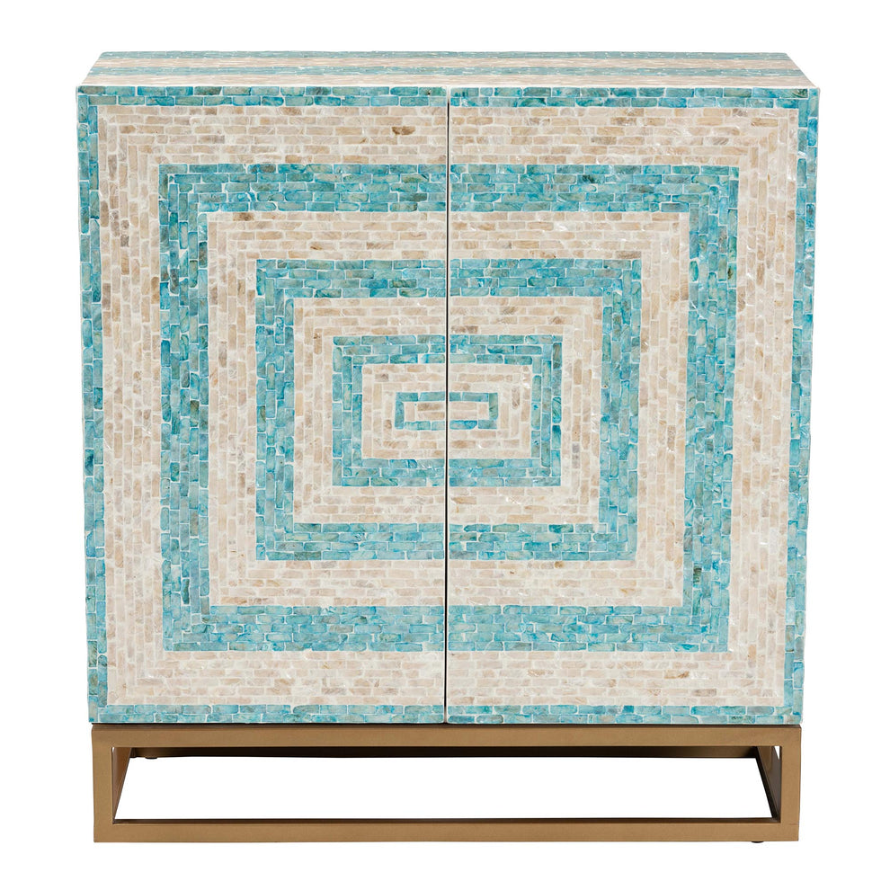Baxton Studio Utari Modern Bohemian Two-Tone Beige and Blue Mother of Pearl and Gold Metal Storage Cabinet | Cabinets | Modishstore - 6