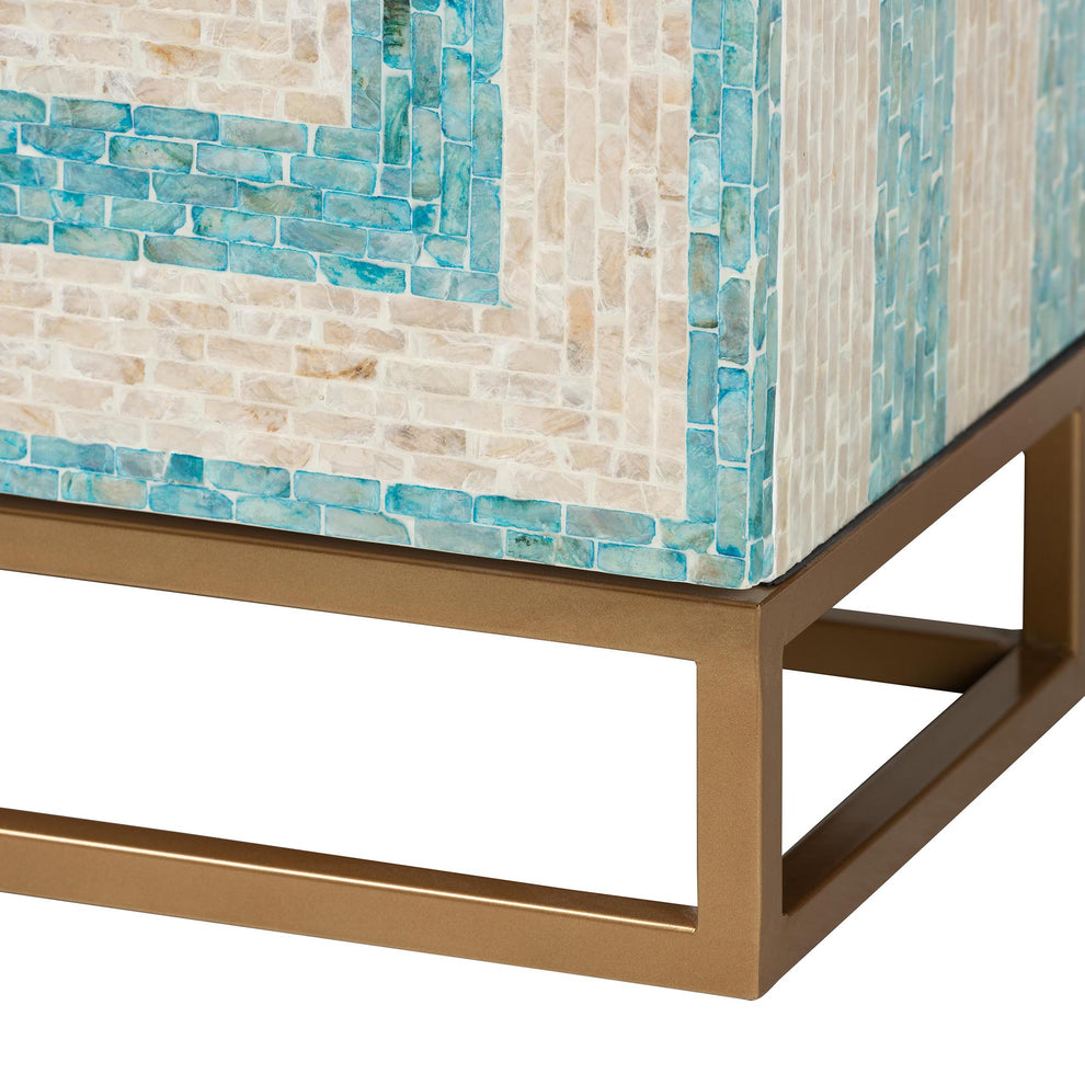 Baxton Studio Utari Modern Bohemian Two-Tone Beige and Blue Mother of Pearl and Gold Metal Storage Cabinet | Cabinets | Modishstore - 8