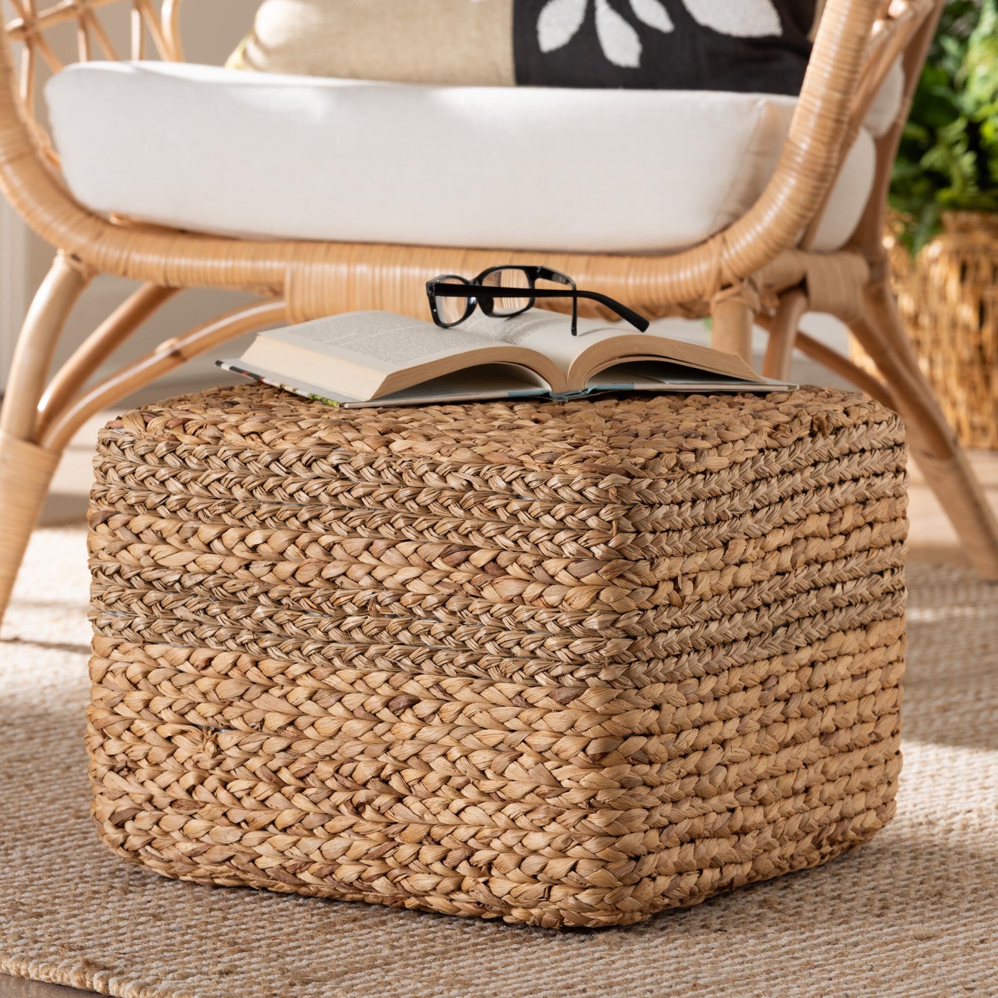 Baxton Studio bali & pari Marella Modern Bohemian Natural Brown Seagrass Accent Footstool | Ottomans | Modishstore