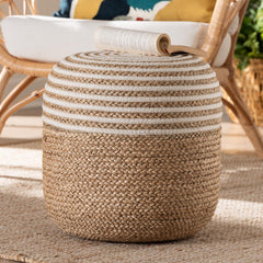 Baxton Studio bali & pari Nequiel Modern Bohemian Natural Brown Seagrass and Woven Rope Ottoman Footstool