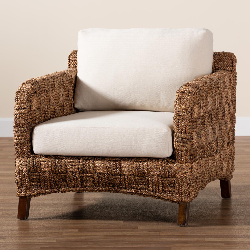 Baxton Studio bali & pari Vevina Modern Bohemian Dark Brown Mahogany Wood and Woven Seagrass Arm Chair | Accent Chairs | Modishstore - 9