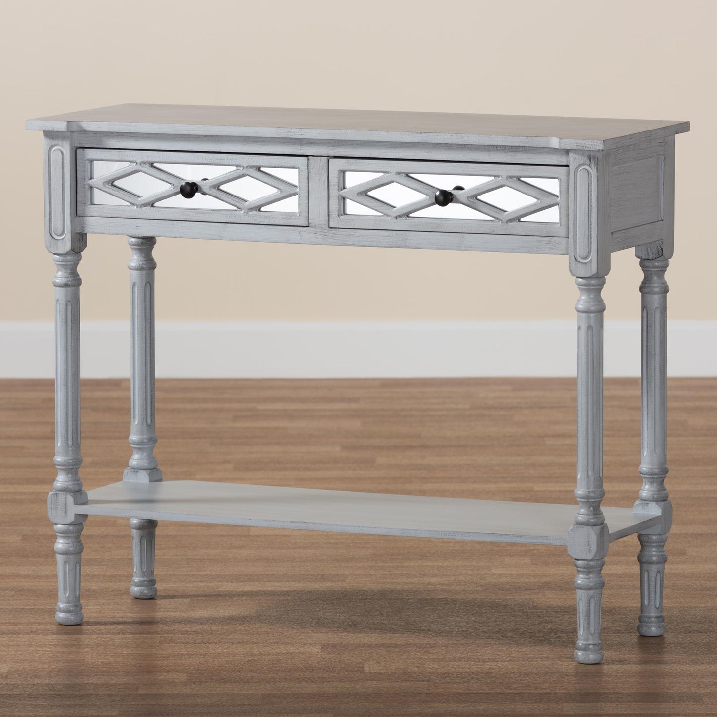 Baxton Studio Gellert Classic and Traditional Grey Finished Wood 2-Drawer Console Table | Console Tables | Modishstore - 9