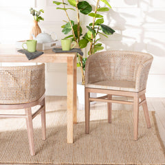 Baxton Studio bali & pari Papua Modern Bohemian Antique White Washed Rattan and Mahogany Wood Dining Chair