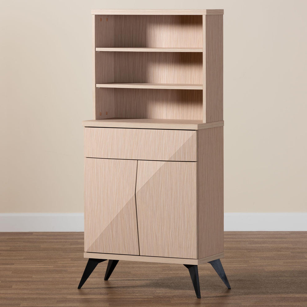 Baxton Studio Draper Mid-Century Modern Two-Tone Light Brown and Black Wood Kitchen Cabinet | Cabinets | Modishstore - 9