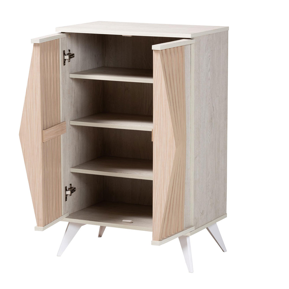 Baxton Studio Simona Mid-Century Modern Transitional Light Grey and Brown Wood 2-Door Storage Cabinet | Cabinets | Modishstore - 3