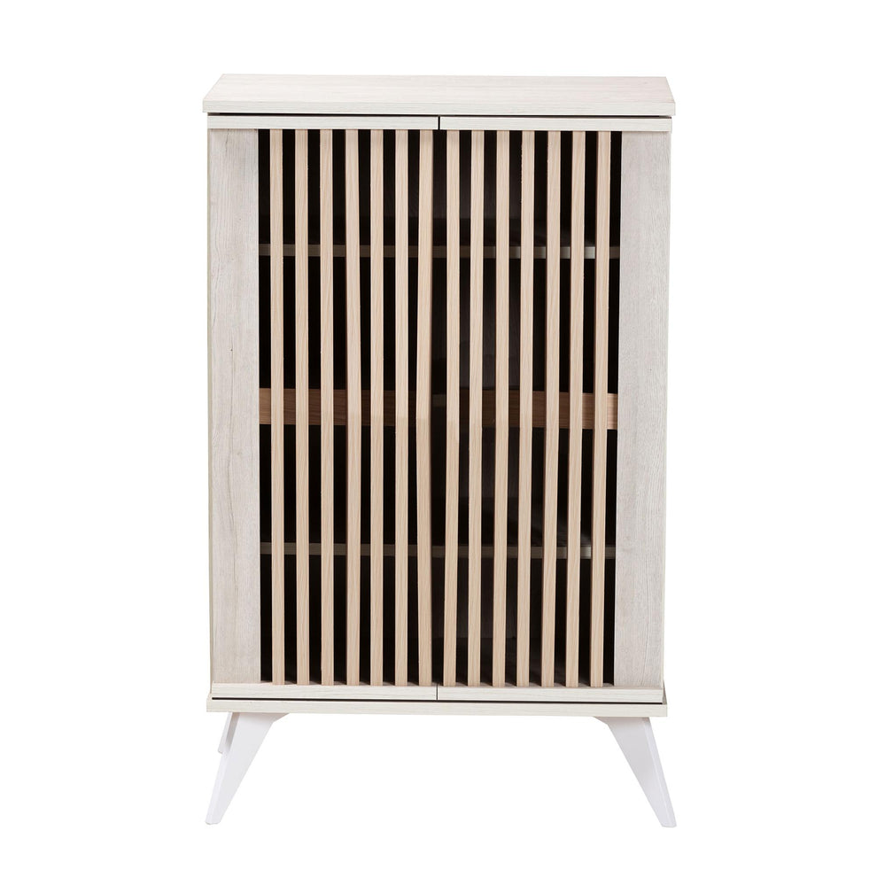 Baxton Studio Simona Mid-Century Modern Transitional Light Grey and Brown Wood 2-Door Storage Cabinet | Cabinets | Modishstore - 4