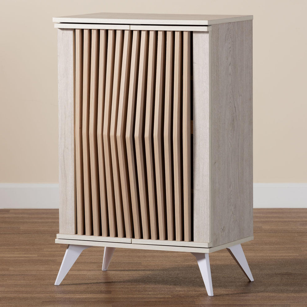Baxton Studio Simona Mid-Century Modern Transitional Light Grey and Brown Wood 2-Door Storage Cabinet | Cabinets | Modishstore - 9