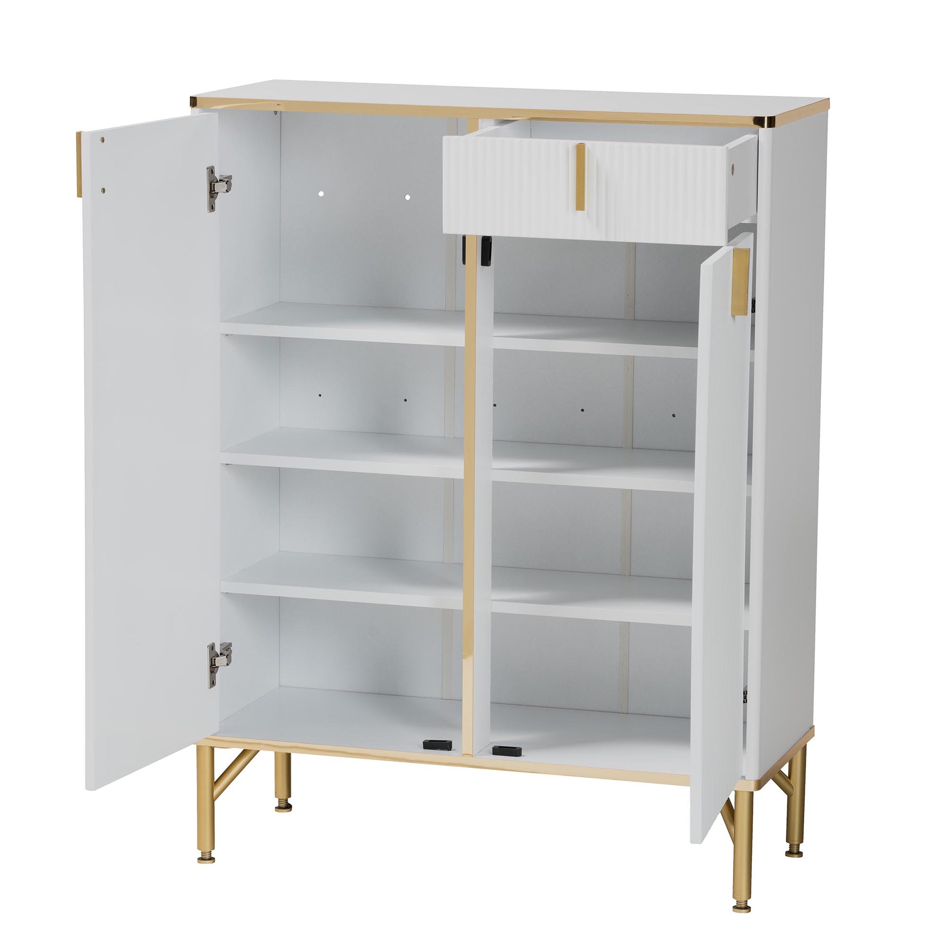 Baxton Studio Lilac Modern Glam White Wood and Gold Metal 2-Door Shoe Cabinet | Cabinets | Modishstore - 3