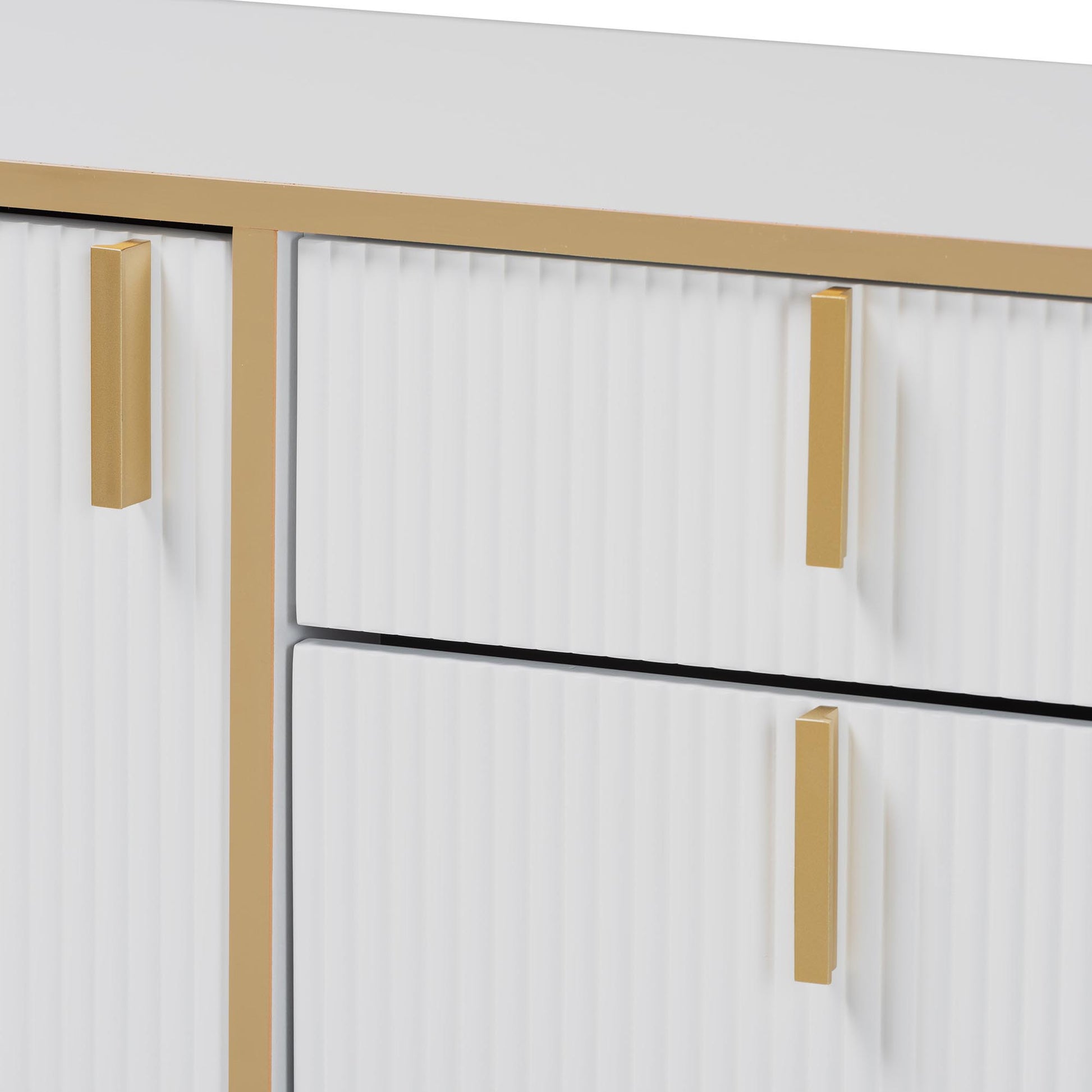 Baxton Studio Lilac Modern Glam White Wood and Gold Metal 2-Door Shoe Cabinet | Cabinets | Modishstore - 6